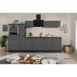 Respekta Premium Küchenzeile 300 Cm Hochbau Grau Hochglanz-Eiche Grau -KüchenTraum 0009 RP300HEG Kchenzeile 2