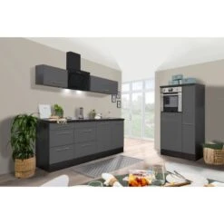 Respekta Premium Küchenzeile 300 Cm Hochbau Grau Hochglanz-Eiche Grau -KüchenTraum 0009 RP300HEG Kchenzeile 3