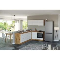 Held Möbel Winkelküche 240 Cm - 180 Cm Matt Weiß-Wotaneiche