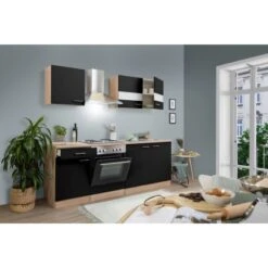 Respekta Küchenzeile KB210ESS 210 Cm Schwarz-Eiche Sägerau Nachbildung