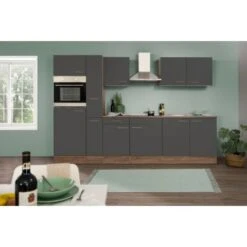 Respekta Küchenzeile KB300EYG 300 Cm Grau Seidenglanz-Eiche York Nachbildung