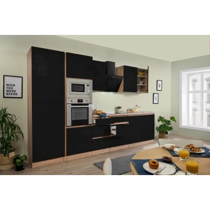 Respekta Premium Küchenzeile Grifflos 335 Cm Schwarz Hochglanz-Eiche Sägerau 3 Respekta Premium Küchenzeile Grifflos 335 Cm Schwarz Hochglanz-Eiche Sägerau