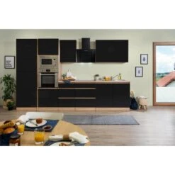 Respekta Premium Küchenzeile Grifflos 335 Cm Schwarz Hochglanz-Eiche Sägerau 20 Respekta Premium Küchenzeile Grifflos 335 Cm Schwarz Hochglanz-Eiche Sägerau -KüchenTraum 0451 4384 GLRP335HESSGKE 2