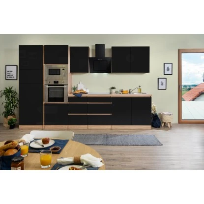 Respekta Premium Küchenzeile Grifflos 335 Cm Schwarz Hochglanz-Eiche Sägerau 5 Respekta Premium Küchenzeile Grifflos 335 Cm Schwarz Hochglanz-Eiche Sägerau – Bild 3