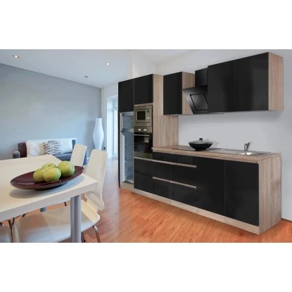 Respekta Premium Küchenzeile Grifflos 335 Cm Schwarz Hochglanz-Eiche Sägerau 18 Respekta Premium Küchenzeile Grifflos 335 Cm Schwarz Hochglanz-Eiche Sägerau – Bild 16