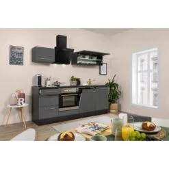 Respekta Premium Küchenzeile 220 Cm Grau Hochglanz-Eiche Grau