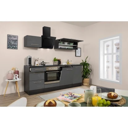 Respekta Premium Küchenzeile 220 Cm Grau Hochglanz-Eiche Grau 3 Respekta Premium Küchenzeile 220 Cm Grau Hochglanz-Eiche Grau