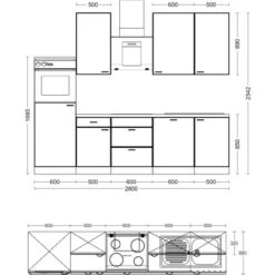 Flex-Well Exclusiv Küchenzeile Capri 280 Cm Schwarz Matt-Endgrain Oak -KüchenTraum 051 VM G2802315017 28mmAPL
