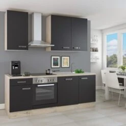 Flex-Well Küchenzeile Lara 220 Cm Anthrazit-San Remo Eiche Hell