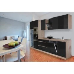 Respekta Premium Küchenzeile Grifflos 345 Cm Schwarz Hochglanz-Eiche Sägerau -KüchenTraum 0980 4384 glrp345hessgke 2 1