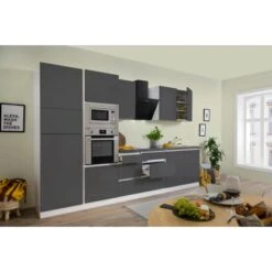 Respekta Premium Küchenzeile Grifflos 335 Cm Grau Hochglanz-Weiß
