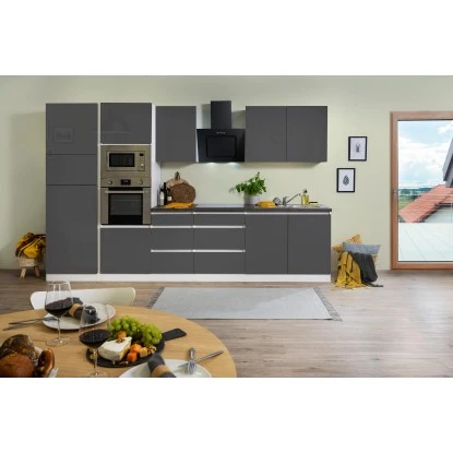 Respekta Premium Küchenzeile Grifflos 335 Cm Grau Hochglanz-Weiß 5 Respekta Premium Küchenzeile Grifflos 335 Cm Grau Hochglanz-Weiß – Bild 3