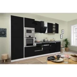 Respekta Premium Küchenzeile Grifflos 345 Cm Schwarz Hochglanz-Weiß