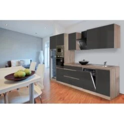 Respekta Premium Küchenzeile Grifflos 345 Cm Grau Hochglanz-Eiche Sägerau -KüchenTraum 1145 4384 glrp345hesggke 2 1