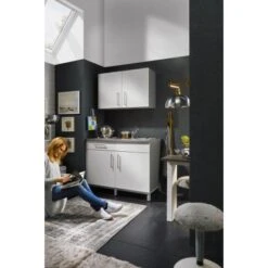 Menke Küchenzeile Rack Time Single 120 Cm Weiß Hochglanz-Graphit -KüchenTraum 120erblockhglweissmodel01