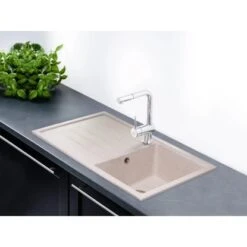 OBI Einbauspüle Quadra Basic 86 Granitverbundwerkstoff Beige -KüchenTraum 136434 picture 1 1