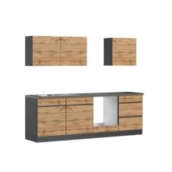 Held Möbel Küchenzeile Turin 240 Cm Wotaneiche-Graphit Ohne E-Geräte -KüchenTraum 1372 11016600 1100.6310 1b