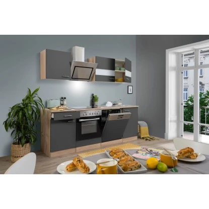 Respekta Economy Küchenzeile KB220ESGSC 220 Cm Grau-Eiche Sägerau Glänzend 5 Respekta Economy Küchenzeile KB220ESGSC 220 Cm Grau-Eiche Sägerau Glänzend – Bild 3