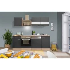 Respekta Economy Küchenzeile KB220ESGSC 220 Cm Grau-Eiche Sägerau Glänzend