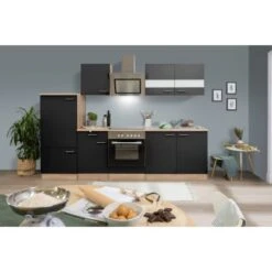 Respekta Economy Küchenzeile KB270ESSSC 270 Cm Schwarz-Eiche Sägerau