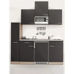 Respekta Economy Küchenzeile KB180BGMI 180 Cm Grau-Buche Glänzend