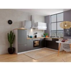 Respekta Winkelküche KBL280WGCG 280 X 172 Cm Grau-Weiß-Butcher Nussbaum