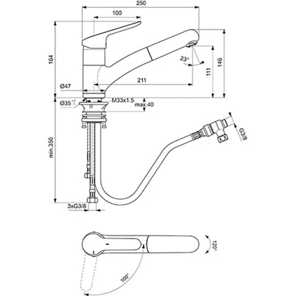 Ideal Standard Küchenarmatur Ceraflex Niederdruck Herauszieh.Handbrause Chrom 5 Ideal Standard Küchenarmatur Ceraflex Niederdruck Herauszieh.Handbrause Chrom – Bild 3