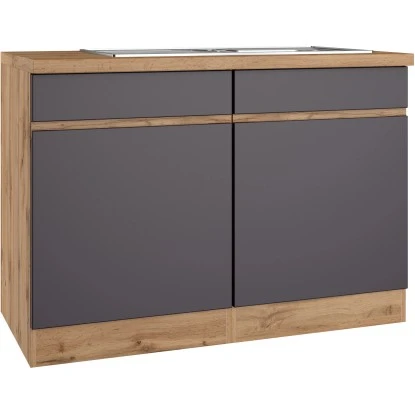 Held Möbel Spülenunterschrank Turin 120 Cm Mit 2 Türen Graphit/Wotaneiche 3 Held Möbel Spülenunterschrank Turin 120 Cm Mit 2 Türen Graphit/Wotaneiche