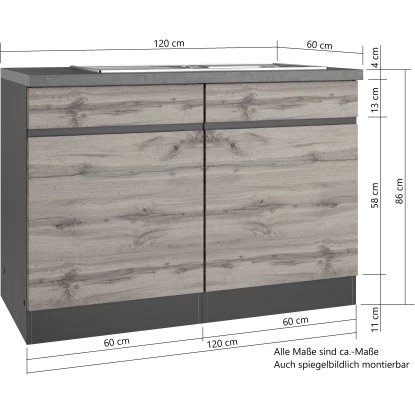 Held Möbel Spülenunterschrank Turin 120 Cm Mit 2 Türen Graphit/Wotaneiche 6 Held Möbel Spülenunterschrank Turin 120 Cm Mit 2 Türen Graphit/Wotaneiche – Bild 4