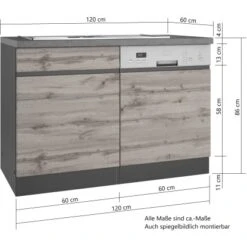 Held Möbel Spülenunterschrank Turin 120 Cm Mit GSP-Blende Wotaneiche/Graphit -KüchenTraum 189425 11016600 VM 08