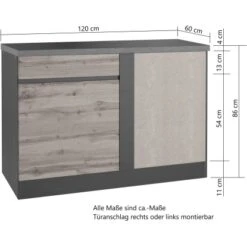 Held Möbel Küchen-Eckschrank Turin 120 Cm Wotaneiche/Graphit -KüchenTraum 189465 11016600 CU 05