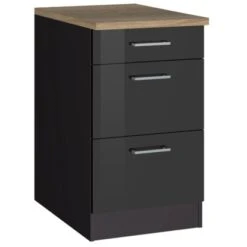 Held Möbel Küchenunterschrank Mailand 50 Cm M. Auszügen Hochgl. Graphit/Graphit