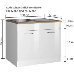 Held Möbel Spülenunterschrank Mailand 100 Cm Hochglanz Weiß/Weiß -KüchenTraum 189969 11016600 VM 03