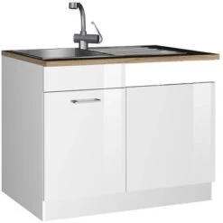 Held Möbel Spülenunterschrank Mailand 110 Cm Hochglanz Weiß/Weiß
