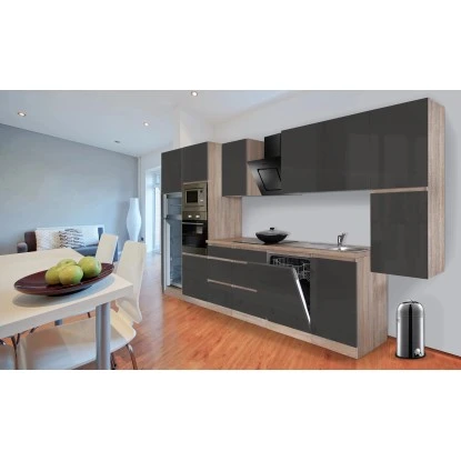 Respekta Premium Küchenzeile Grifflos 395 Cm Grau Hochglanz-Eiche Sägerau 19 Respekta Premium Küchenzeile Grifflos 395 Cm Grau Hochglanz-Eiche Sägerau – Bild 17