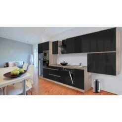 Respekta Premium Küchenzeile Grifflos 445 Cm Schwarz Hochglanz-Eiche Sägerau -KüchenTraum 2408 4384 glrp445hessgke 2 1