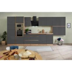 Respekta Premium Küchenzeile Grifflos 445 Cm Grau Hochglanz-Eiche Sägerau -KüchenTraum 2440 4384 GLRP445HESGGKE 2
