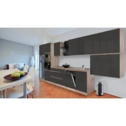 Respekta Premium Küchenzeile Grifflos 445 Cm Grau Hochglanz-Eiche Sägerau -KüchenTraum 2440 4384 glrp445hesggke 2 1