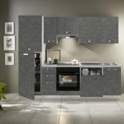 Marinelli Cucine Küchenzeile Nina 255 Cm Betonoptik Dunkelgrau - Weiß