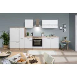 Respekta Küchenzeile KB300ESWC 300 Cm Weiß-Eiche Sägerau Nachbildung