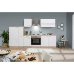 Respekta Küchenzeile KB300ESW 300 Cm Weiß-Eiche Sägerau Nachbildung