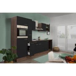 Respekta Küchenzeile KB300EYS 300 Cm Schwarz Seidengl.-Eiche York Nachbildung -KüchenTraum 340 4384 122020 KB300EYS 2