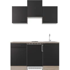 Flex-Well Exclusiv Singleküche Capri 150 Cm Schwarz Matt-Endgrain Oak -KüchenTraum 4047584069890 4051 S 01