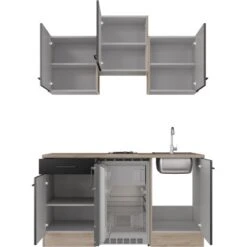 Flex-Well Exclusiv Singleküche Capri 150 Cm Schwarz Matt-Endgrain Oak -KüchenTraum 4047584069890 4051 S 02