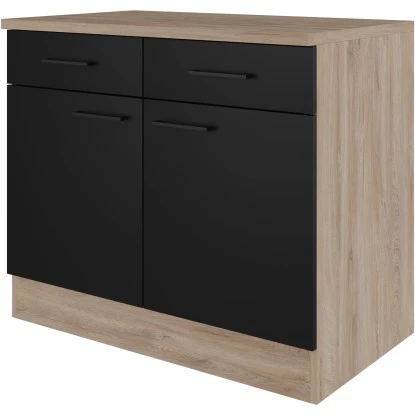 Flex-Well Exclusiv Unterschrank Capri 100 Cm Schwarz Matt-Endgrain Oak 3 Flex-Well Exclusiv Unterschrank Capri 100 Cm Schwarz Matt-Endgrain Oak