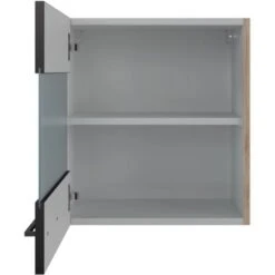 Flex-Well Exclusiv Glas-Oberschrank Capri 50 Cm Schwarz Matt-Endgrain Oak -KüchenTraum 4047584070377 4051 S 03