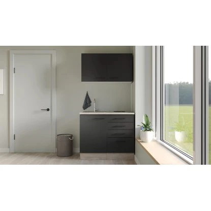 Flex-Well Exclusiv Miniküche Capri 100 Cm Schwarz Matt-Endgrain Oak 3 Flex-Well Exclusiv Miniküche Capri 100 Cm Schwarz Matt-Endgrain Oak