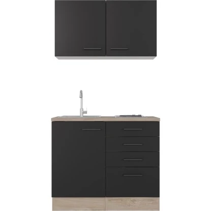 Flex-Well Exclusiv Miniküche Capri 100 Cm Schwarz Matt-Endgrain Oak 4 Flex-Well Exclusiv Miniküche Capri 100 Cm Schwarz Matt-Endgrain Oak – Bild 2