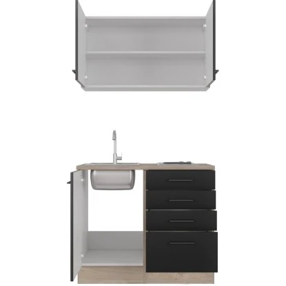 Flex-Well Exclusiv Miniküche Capri 100 Cm Schwarz Matt-Endgrain Oak 5 Flex-Well Exclusiv Miniküche Capri 100 Cm Schwarz Matt-Endgrain Oak – Bild 3