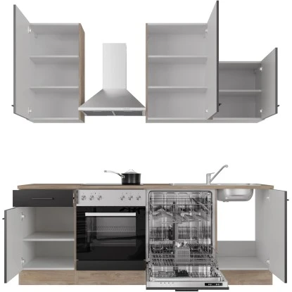 Flex-Well Exclusiv Küchenzeile Capri 220 Cm Schwarz Matt-Endgrain Oak 6 Flex-Well Exclusiv Küchenzeile Capri 220 Cm Schwarz Matt-Endgrain Oak – Bild 4